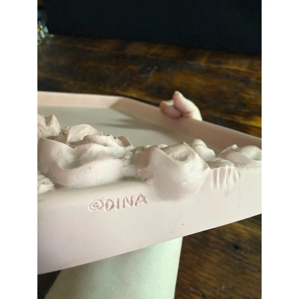 Vintage Dina Pink Soapstone Vanity Tray with Floral Design - Signed DINA